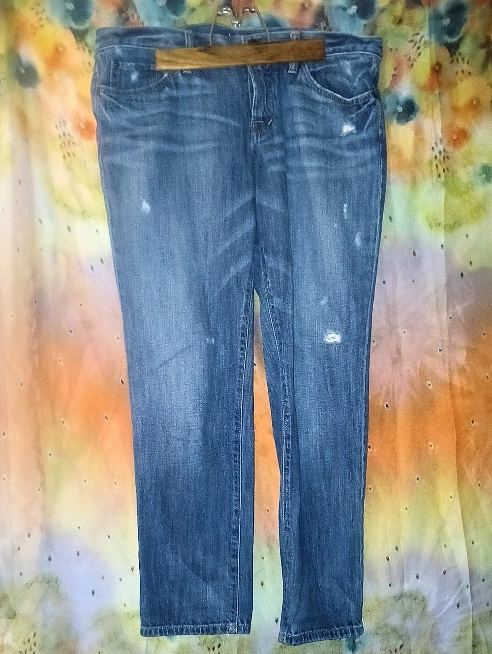 LOFT Boyfriend Button Fly Straight-leg Leg Distressed Cotton Jeans in Blue 29/8